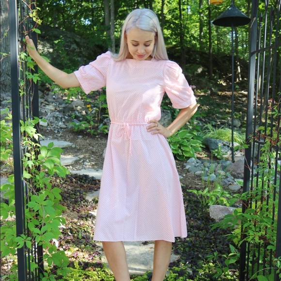 Vintage Dresses & Skirts - 50's style baby pink pinstripe dress